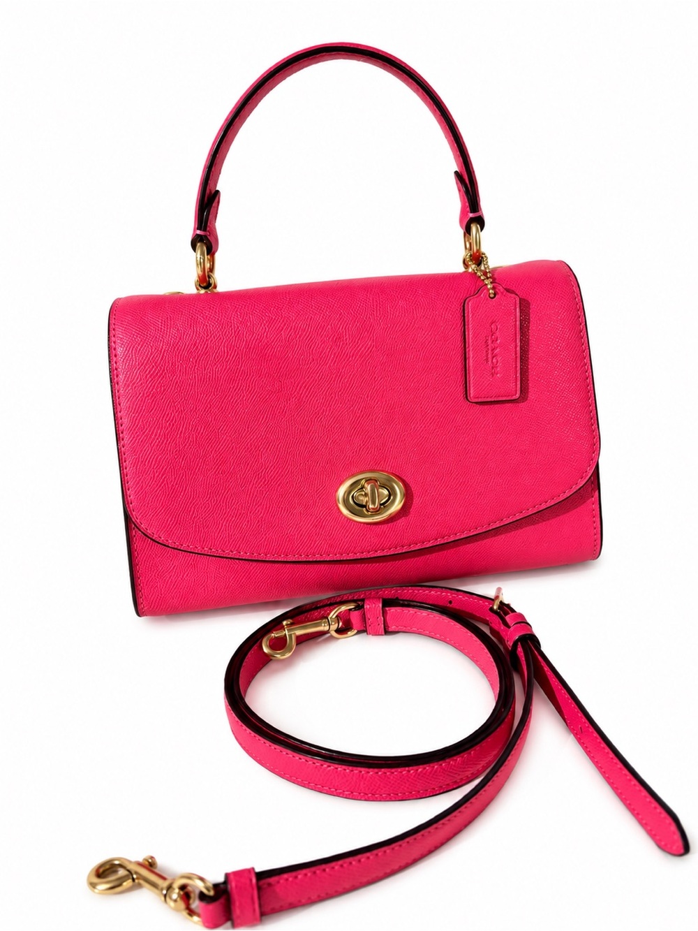Coach Bright Pink Leather Top-Handle Crossbody with Gold Hardware